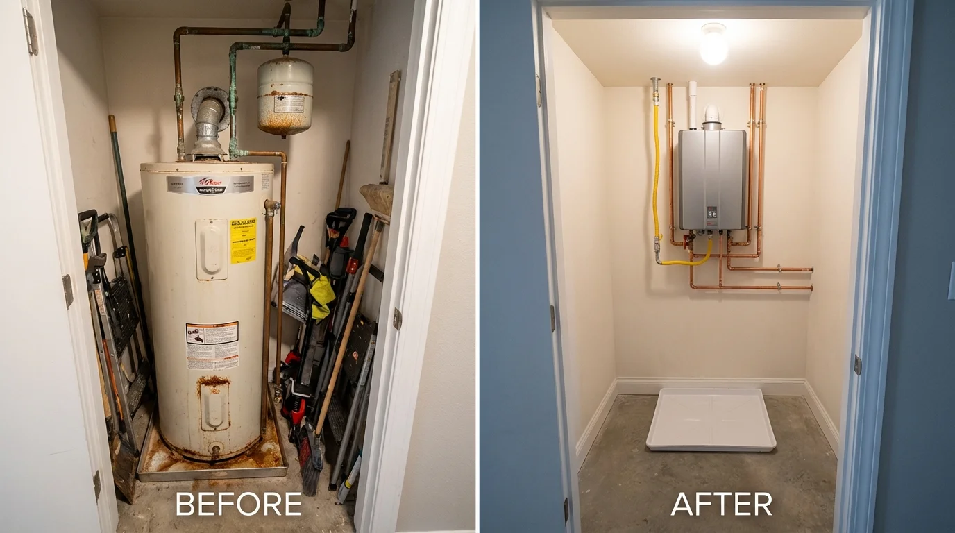 Tank water heater versus wall-mounted tankless unit comparison for Gentry, AR homeowners